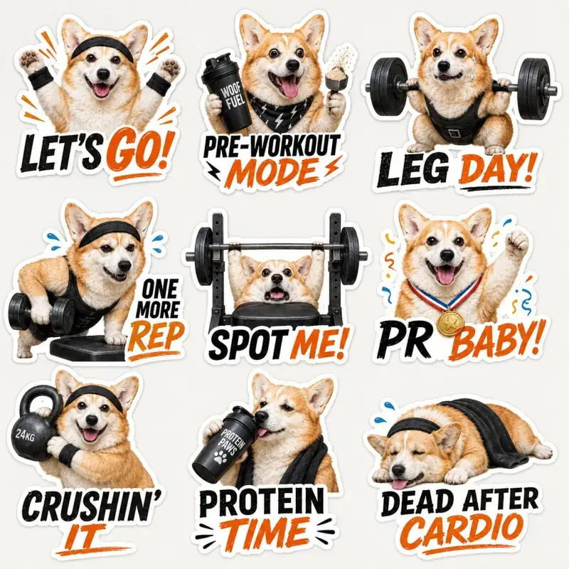 Gym Life theme sticker pack with a pet
