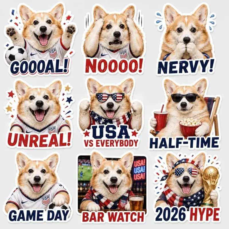 World Cup theme sticker pack with a pet fan